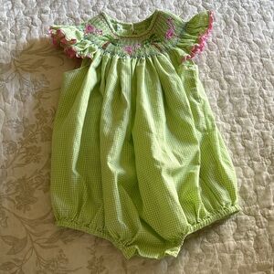 Charming Green Gingham Baby Romper